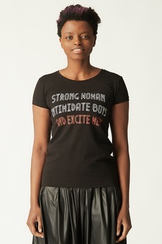 Antonia M, Tricou cu imprimeu text, Negru/Alb/Oranj Antonia M, Tricou cu imprimeu text, Negru/Alb/Oranj