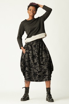 Antonia M, Fusta midi cu model si buzunare, Negru/Gri inchis Antonia M, Fusta midi cu model si buzunare, Negru/Gri inchis