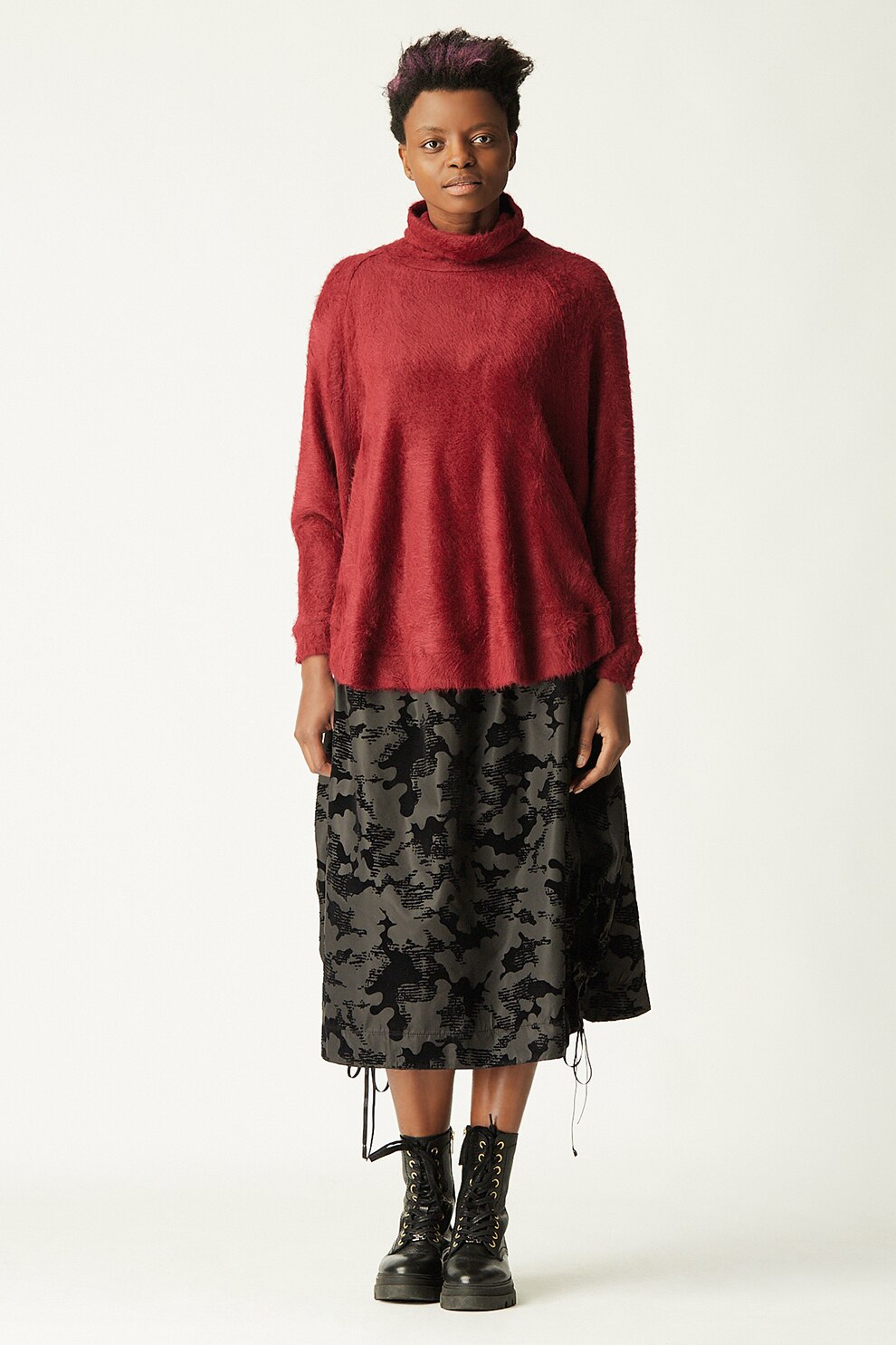 Antonia M, Pulover pufos cu maneci raglan, Rosu inchis