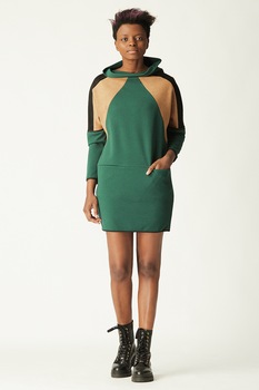 Antonia M, Rochie mini colorblock cu buzunare, Verde/Maro/Negru, M Antonia M, Rochie mini colorblock cu buzunare, Verde/Maro/Negru, M