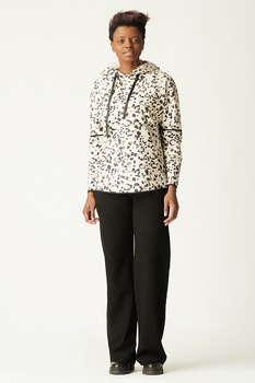 Antonia M, Hanorac cu imprimeu si maneci cazute, Alb prafuit/Negru/Maro taupe, S Antonia M, Hanorac cu imprimeu si maneci cazute, Alb prafuit/Negru/Maro taupe, S