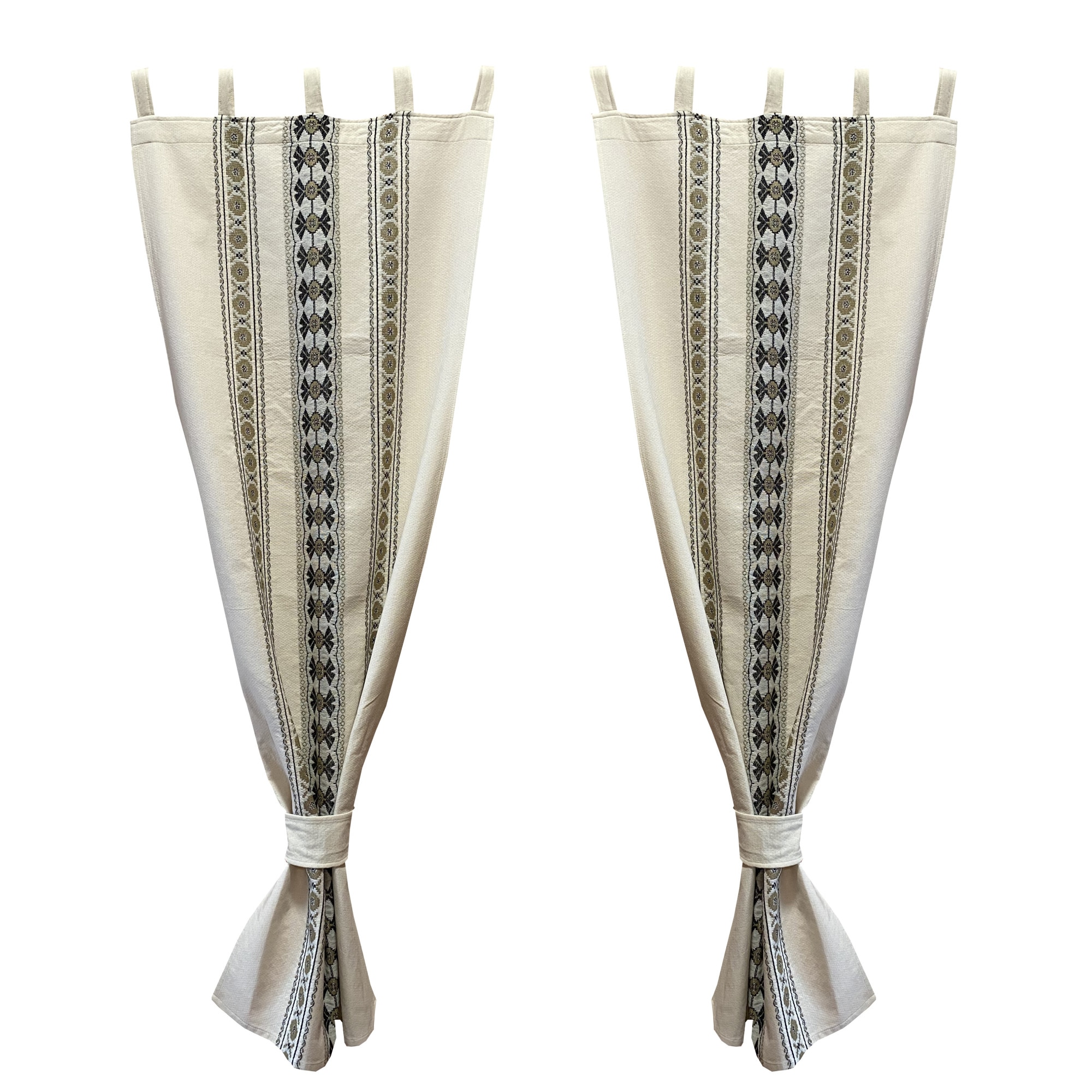 Draperie Liana, bej, 60 cm x 150 cm, motiv Etno,100% bumbac