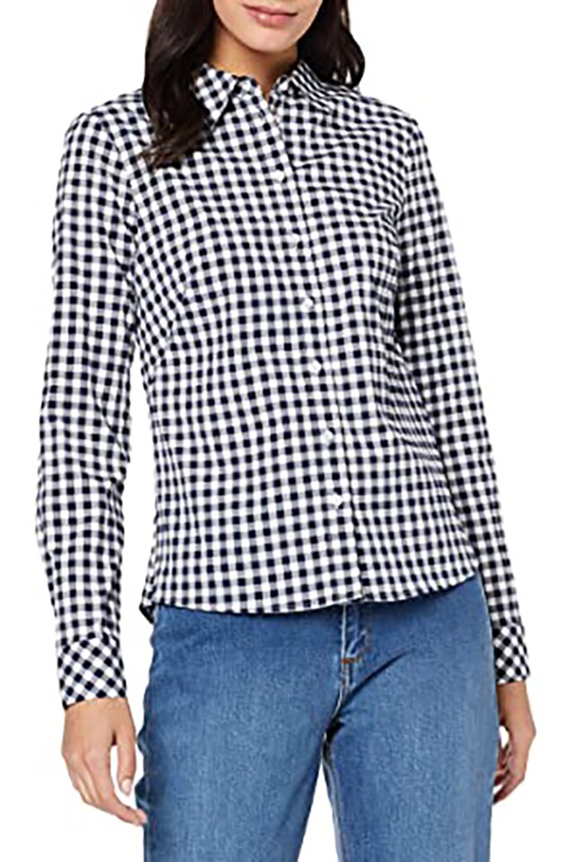 Camasa in carouri dama, Meraki, Alb/Bleumarin