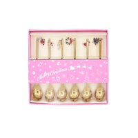 Set 6 lingurite culoare aurie cu motive de Craciun cutie cadou
