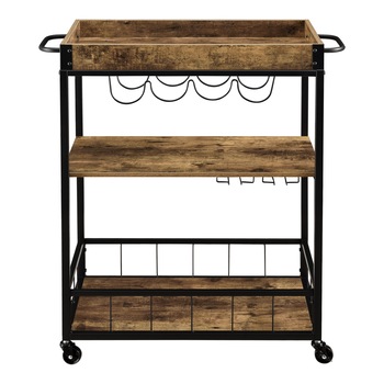 Carucior servire la masa Thalwil, en.casa, 89,5 x 67 x 40 cm, metal/PAL, 10 Kg, maro/negru, cu suport pentru sticle si pahare Carucior servire la masa Thalwil, en.casa, 89,5 x 67 x 40 cm, metal/PAL, 10 Kg, maro/negru, cu suport pentru sticle si pahare