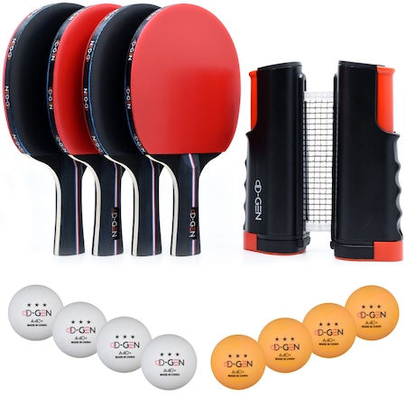 Set complet de ping pong cu 4 palete tenis de masa, fileu retractabil, 8 mingi si geanta transport