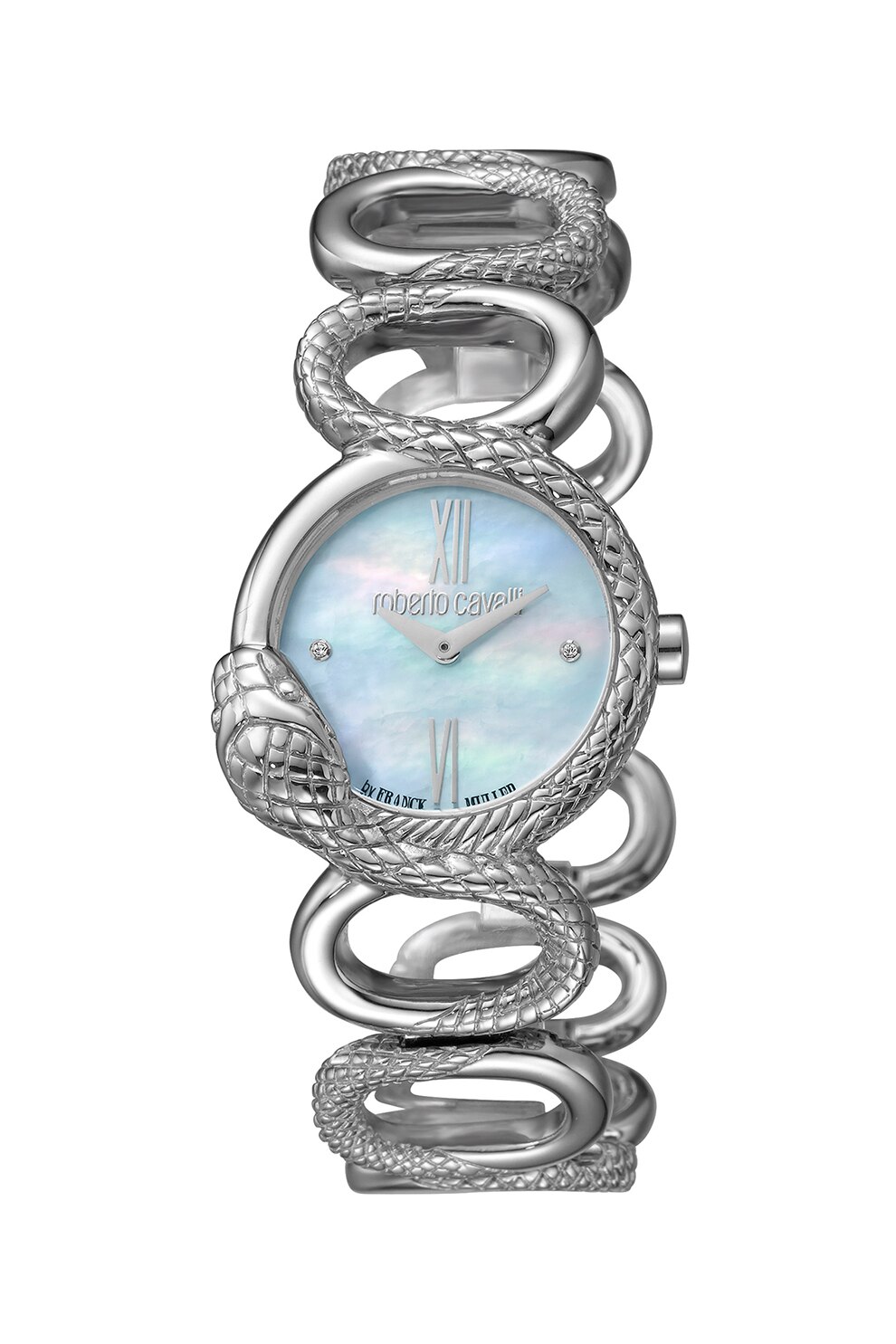Roberto Cavalli, Ceas rotund decorat cu doua diamante, Argintiu