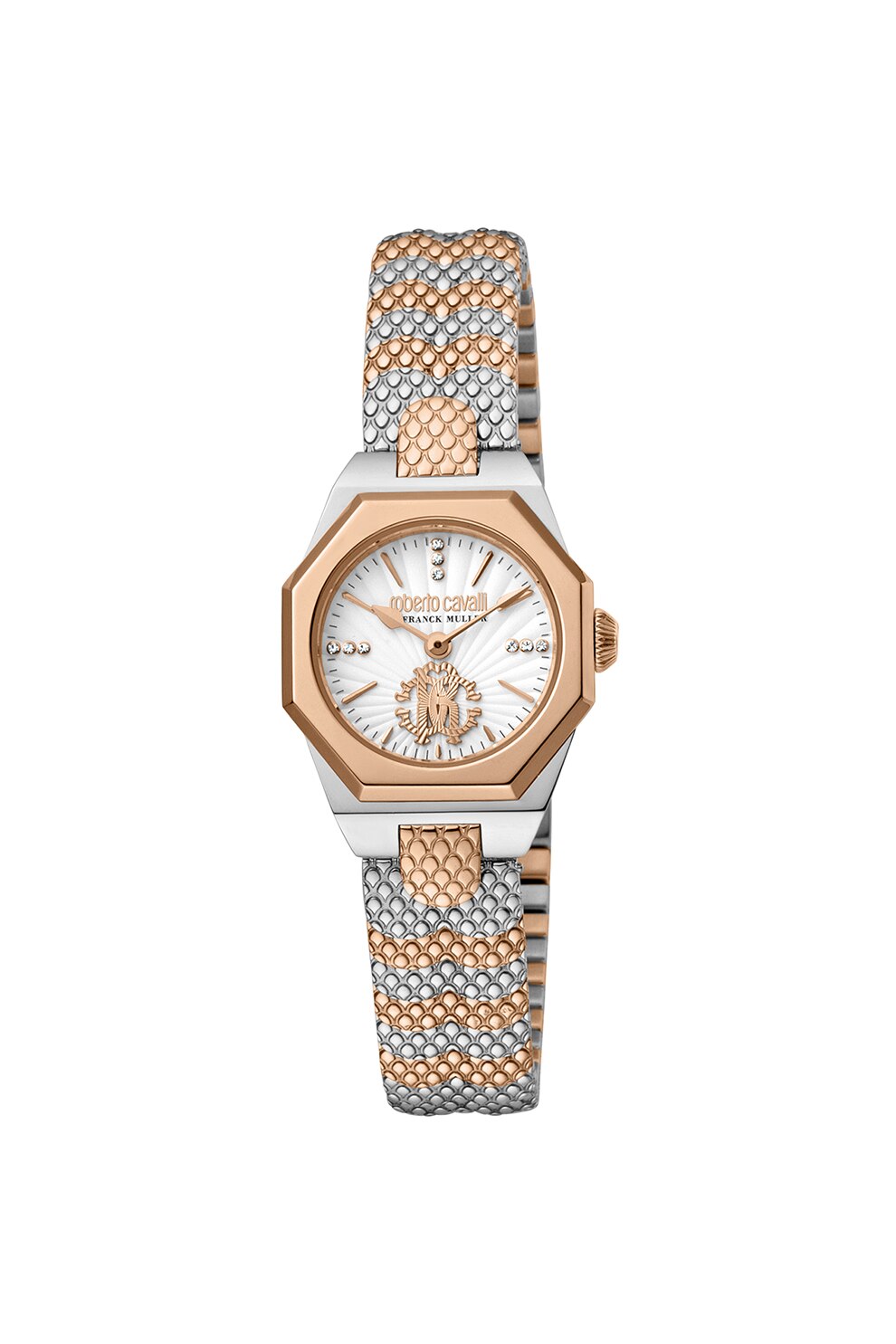 Roberto Cavalli, Ceas analog decorat cu diamante, Argintiu/Auriu rose