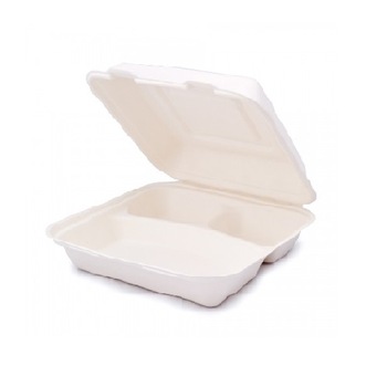 Set 50 caserole biodegradabile 3 compartimente, capac rabatabil, trestie de zahar Set 50 caserole biodegradabile 3 compartimente, capac rabatabil, trestie de zahar