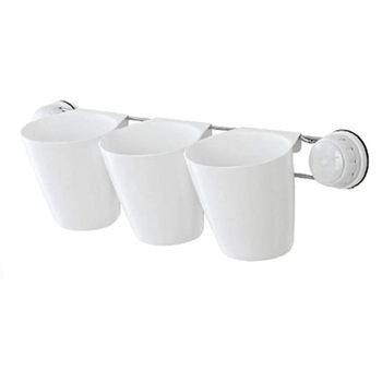 Suport cu 3 pahare, fixat de perete, cu ventuze, Alb Suport cu 3 pahare, fixat de perete, cu ventuze, Alb