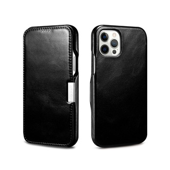Husa iPhone 12 Pro / iPhone 12, iCARER Vintage Side Open, piele naturala, tip carte, inchidere magnetica, culoare Negru Husa iPhone 12 Pro / iPhone 12, iCARER Vintage Side Open, piele naturala, tip carte, inchidere magnetica, culoare Negru