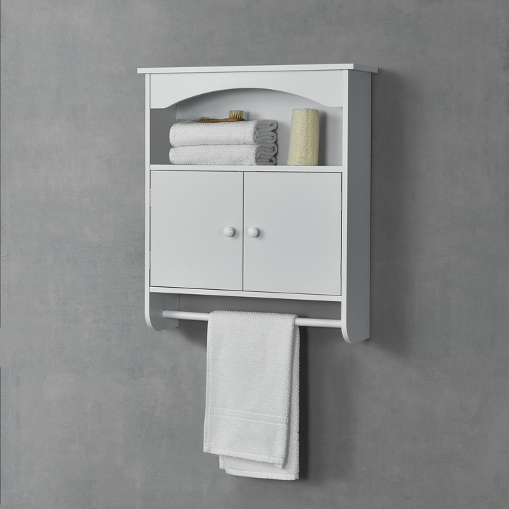 [en.casa]® Fürdőszoba fali szekrény Graz 2 ajtóval kéztörlő tartó rúddal 61,3 x 53 x 15,5 cm MDF fehér