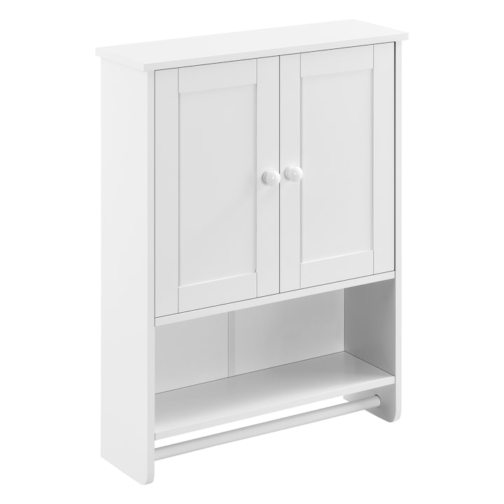 [en.casa]® Fürdőszoba fali szekrény Steyr kéztörlő tartó rúddal 2 ajtóval 65 x 48,7 x 14,5 cm 5Kg/1Kg MDF fehér