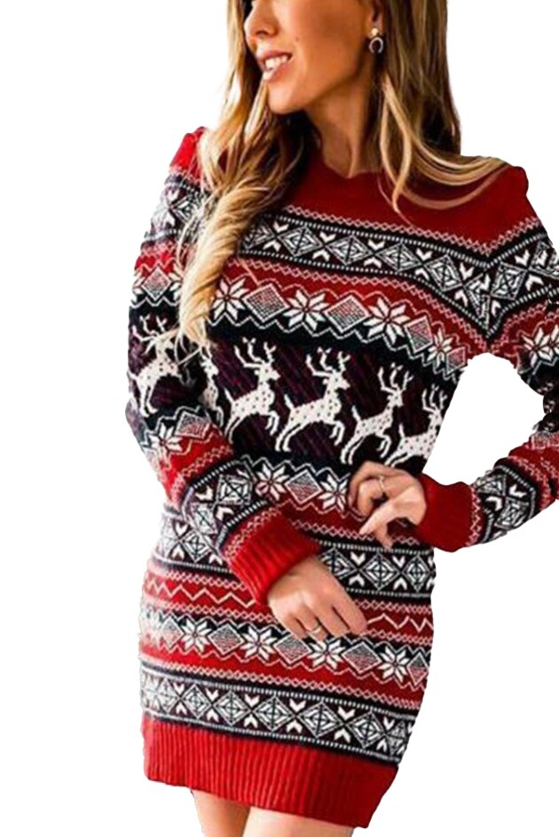 Rochie tricotata Craciunita,multicolor, acrilic, One Size INTL