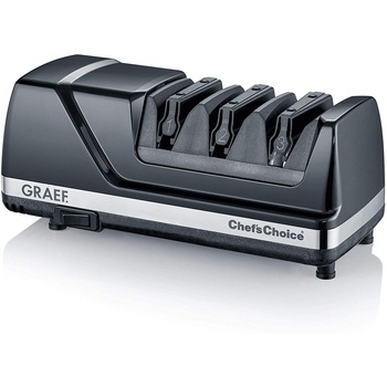 Dispozitiv electric profesional pentru ascutit cutite Graef, CX125, cu trei faze (2 faze ascutire, una slefuire), discuri de ascutire diamantate, unghi ascutire de 15°, ideal pentru cutite asiatice, negru Dispozitiv electric profesional pentru ascutit cutite Graef, CX125, cu trei faze (2 faze ascutire, una slefuire), discuri de ascutire diamantate, unghi ascutire de 15°, ideal pentru cutite asiatice, negru