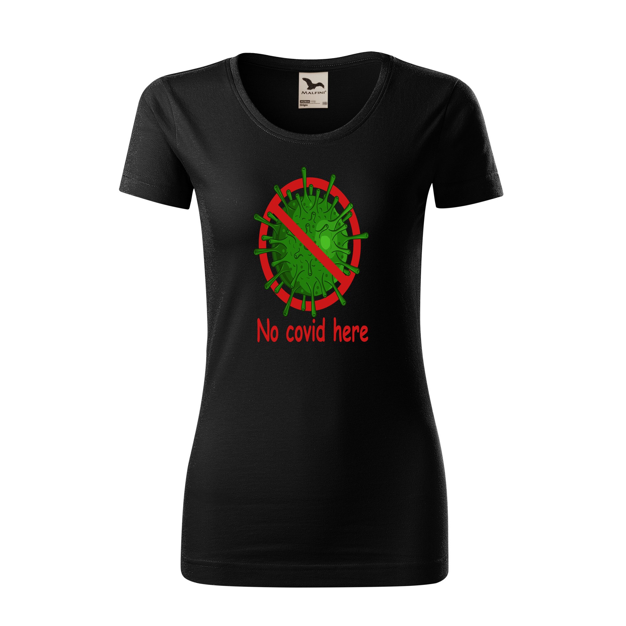 Tricou dama clasic, Malfini, No Covid Here, Negru, S