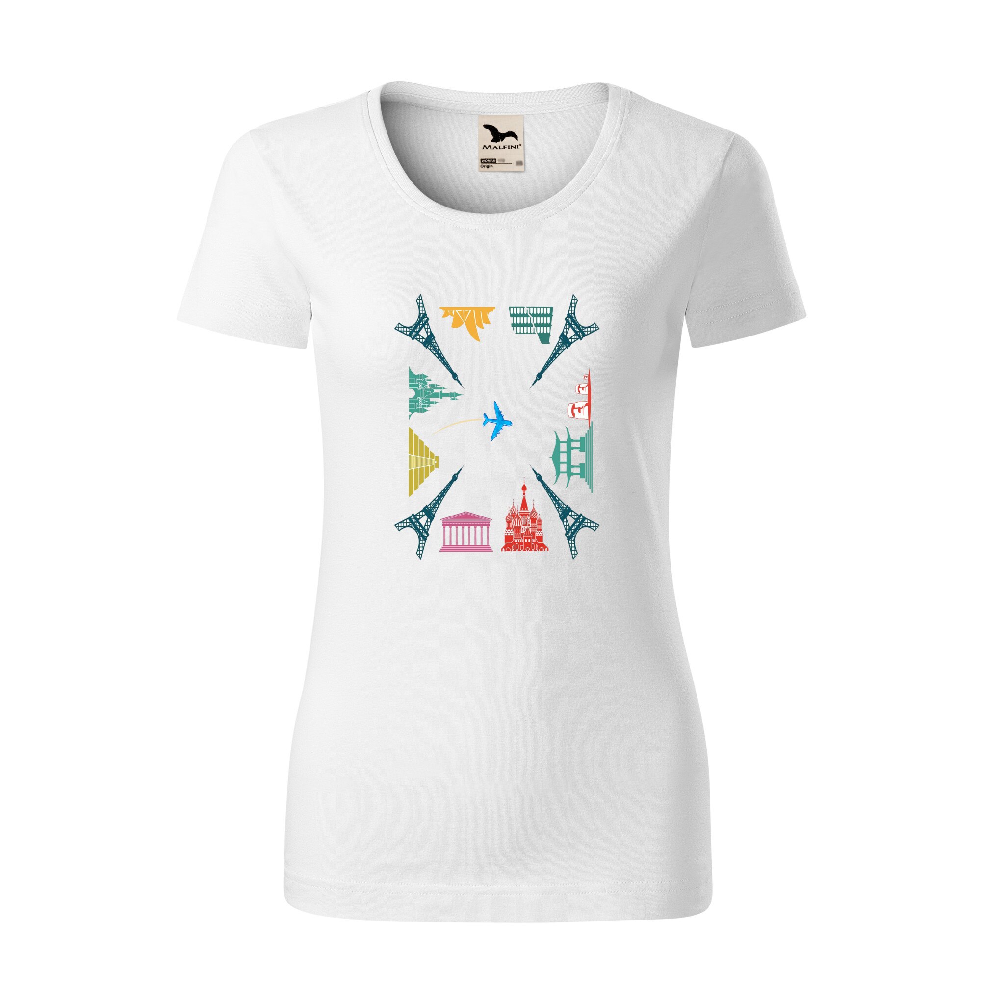 Tricou dama clasic, Malfini, Square World, Alb, L