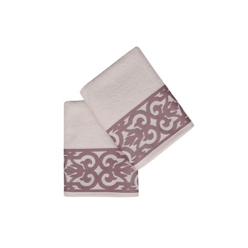 Set 2 prosoape, Soft Kiss, Monaco, 50x90 cm, 100% bumbac, Alb/Mov Set 2 prosoape, Soft Kiss, Monaco, 50x90 cm, 100% bumbac, Alb/Mov