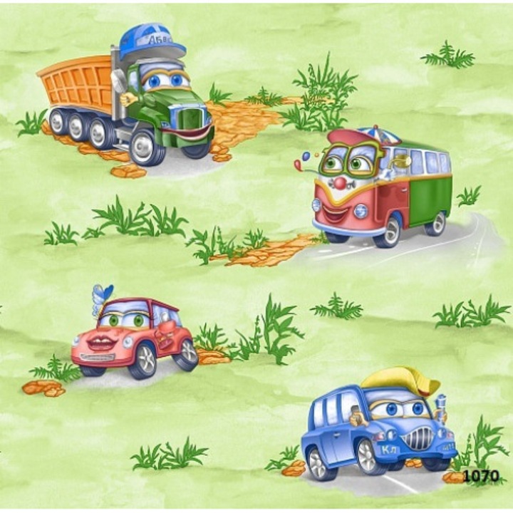 Tapéta MallDeco gyerekszobához 1070 Paper, Nedvességálló , Bim zöld, méret 0,53м x 10,05м = 5,3 м2