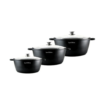 Set oale marmorate cu capac, Imperial Collection IM-CAS3-LM, 3 piese, negru Set oale marmorate cu capac, Imperial Collection IM-CAS3-LM, 3 piese, negru