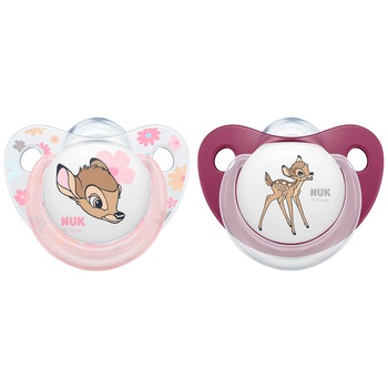 Set 2 suzete ortodontice din silicon Nuk Disney Bambi M3, 18-36 luni, Roz Set 2 suzete ortodontice din silicon Nuk Disney Bambi M3, 18-36 luni, Roz