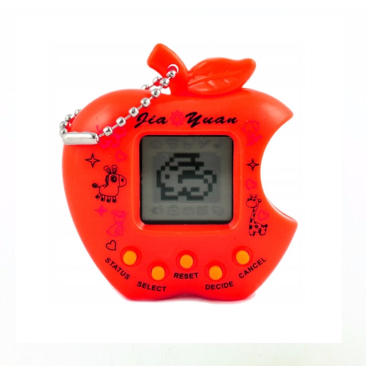 Tamagotchi Palmonix játék, virtuális kisállat, 49 az 1-ben, alma alakú, 5 gombbal, piros