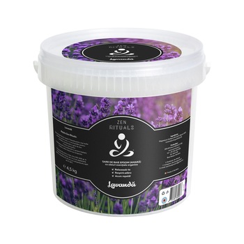 Sare de Baie Epsom cu ulei esential de Lavanda, Zen Rituals, 4,5 kg Sare de Baie Epsom cu ulei esential de Lavanda, Zen Rituals, 4,5 kg