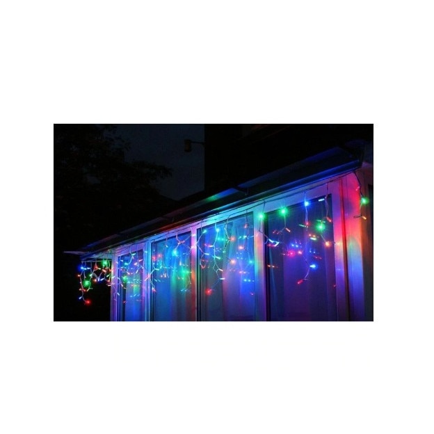 Instalatie De Craciun Multicolora Perdea Tip Turturi Fir Transparent 4 M X 0.6 M, 100 Leduri