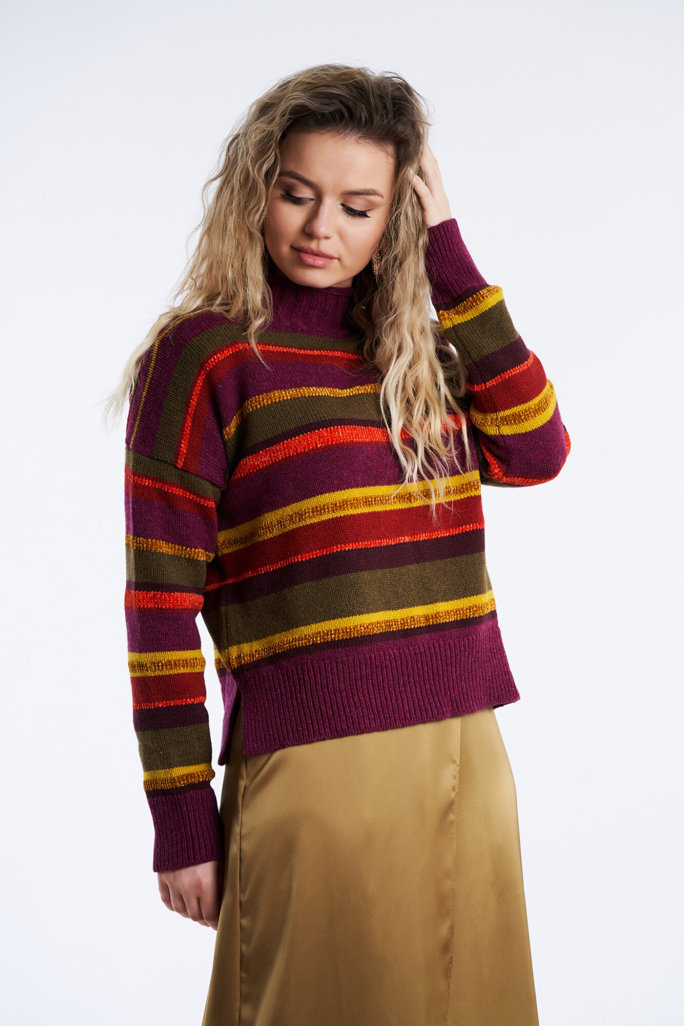 Pulover din tricot multicolor cu dungi,Mobiente