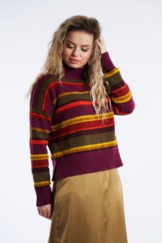 Pulover din tricot multicolor cu dungi,Mobiente Pulover din tricot multicolor cu dungi,Mobiente