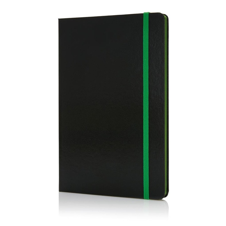 Agenda, A5, 80 de coli, Hartie offset, Elastic verde, Negru