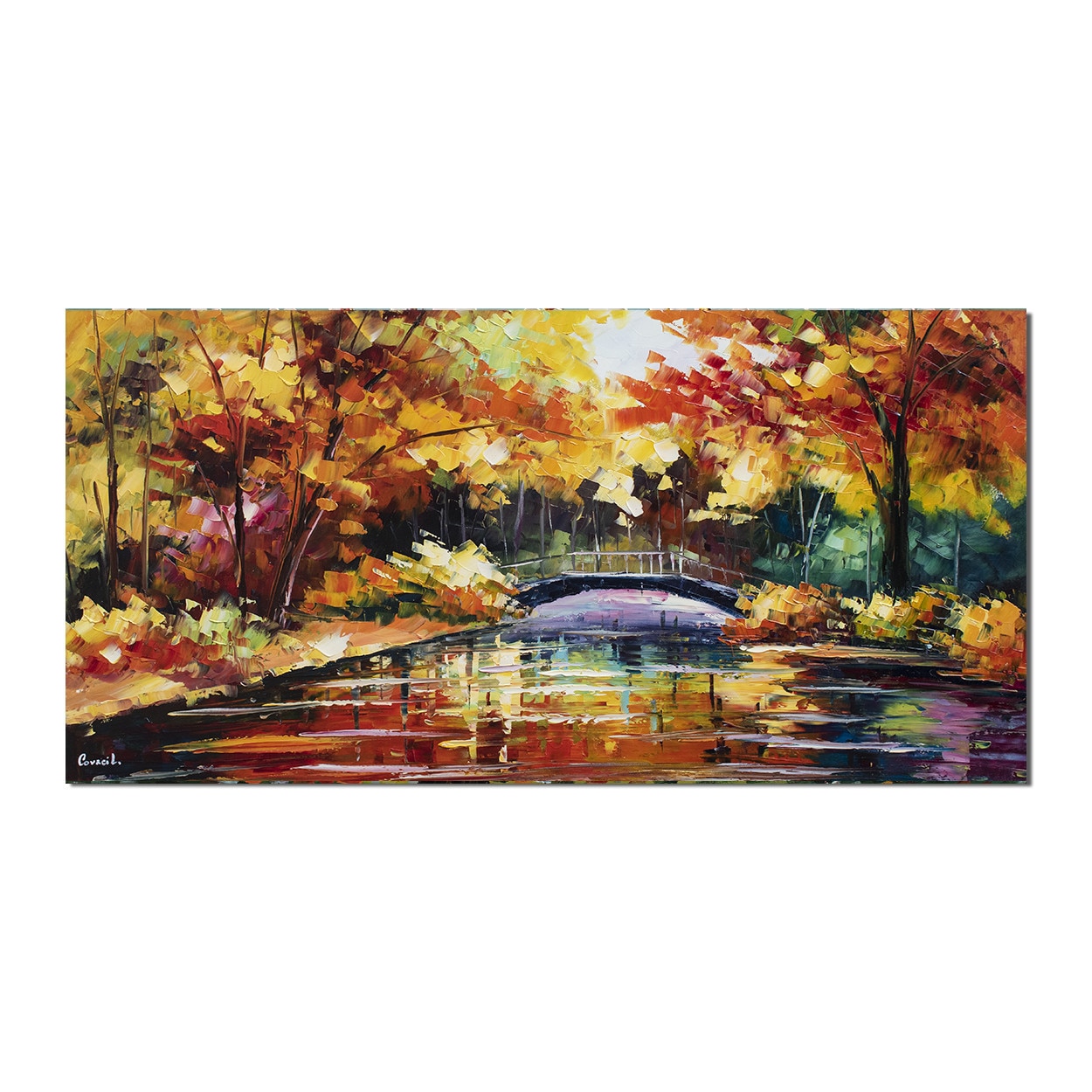 Tablou gigant living, dormitor pictat manual - Oaza de liniste - 120x60cm ulei pe panza in cutit efect 3D