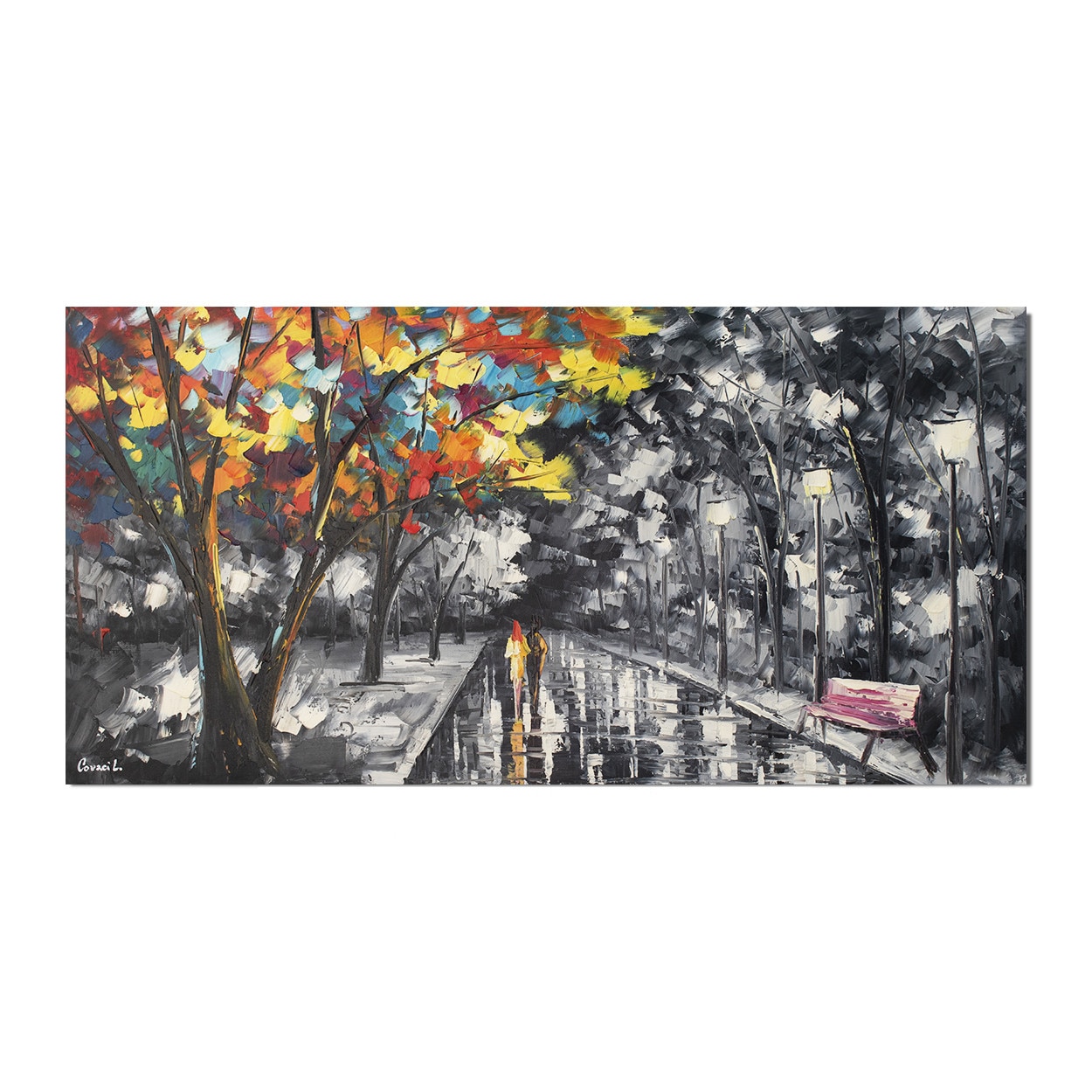 Tablou gigant dormitor pictat manual - Romantic - pictura moderna indragostiti 120x60cm ulei pe panza in cutit efect 3D