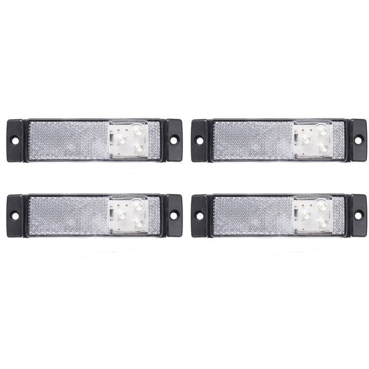 Set 4 lampi gabarit 130x32 cu 3 LED-uri, albe, cu suport urechi, 12V