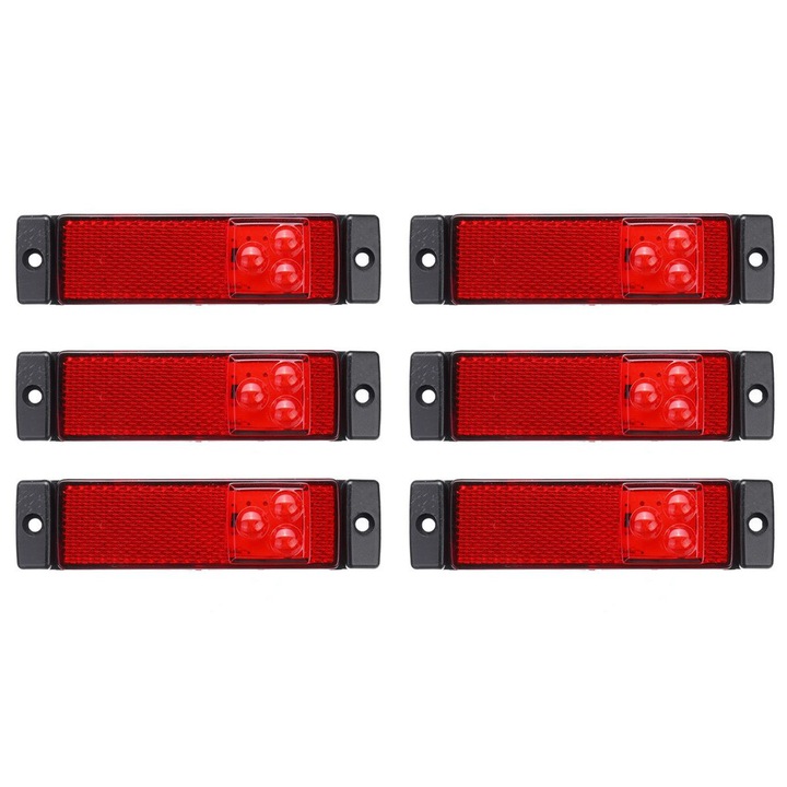 Set 6 lampi gabarit 130x32 cu 3 LED-uri, rosii, cu suport urechi, 12V