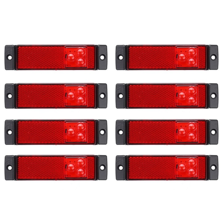 Set 8 lampi gabarit 130x32 cu 3 LED-uri, rosii, cu suport urechi, 12V