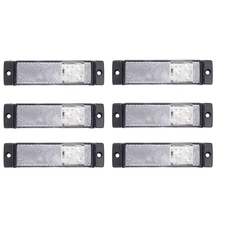 Set 6 lampi gabarit 130x32 cu 3 LED-uri, albe, cu suport urechi, 12V