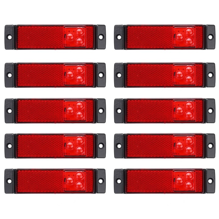 Set 10 lampi gabarit 130x32 cu 3 LED-uri, rosii, cu suport urechi, 12V