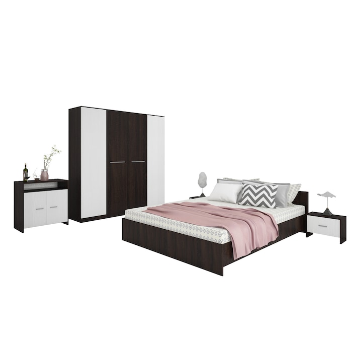 Set Dormitor Barbu stejar sonoma cu pat de 140 cm x 200 cm stejar sonoma cu comoda