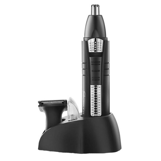 Trimmer electric pentru nas Surker SK-215, alimentare acumulator, lame inox, timp utilizare continua 1.5h, capac protectie, 2 capete interschimbabile, Negru