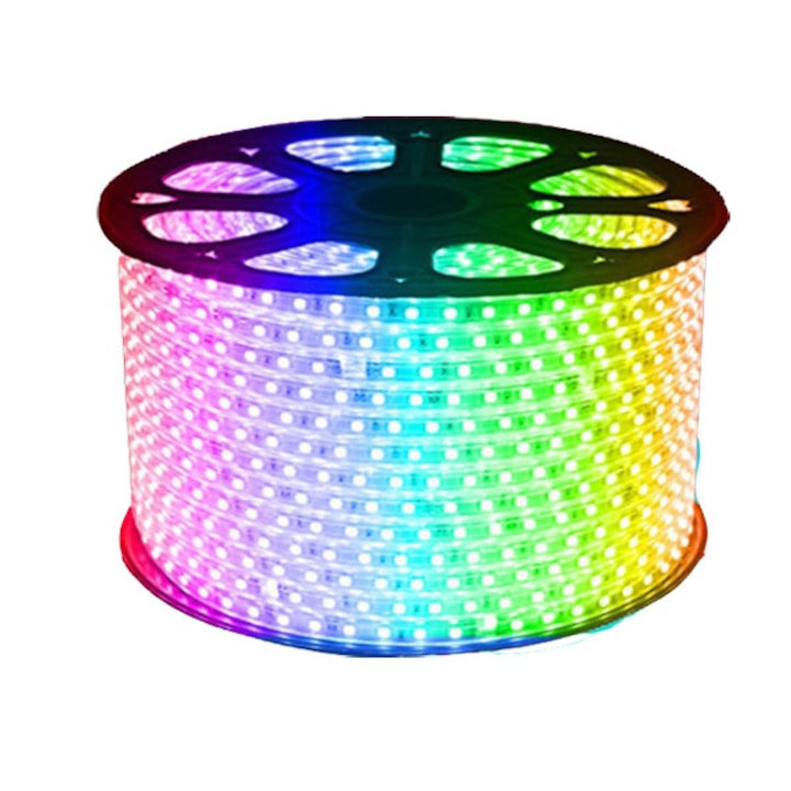Trandafi Led Led szalag, 220V, RGB 5050, 60smd / m, világos színek, Ip65, 10m, 1 távirányítóval