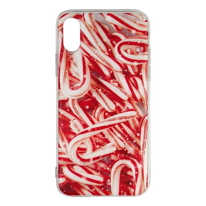 Husa Craciun compatibil cu Apple iPhone XS model Candy Canes, Silicon, Antisoc, Viceversa Rosu/Alb