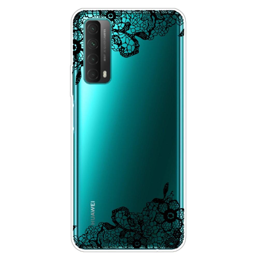 Husa silicon Huawei P Smart 2021 model Flower Laces, Silicon, TPU Viceversa Transparent/Negru