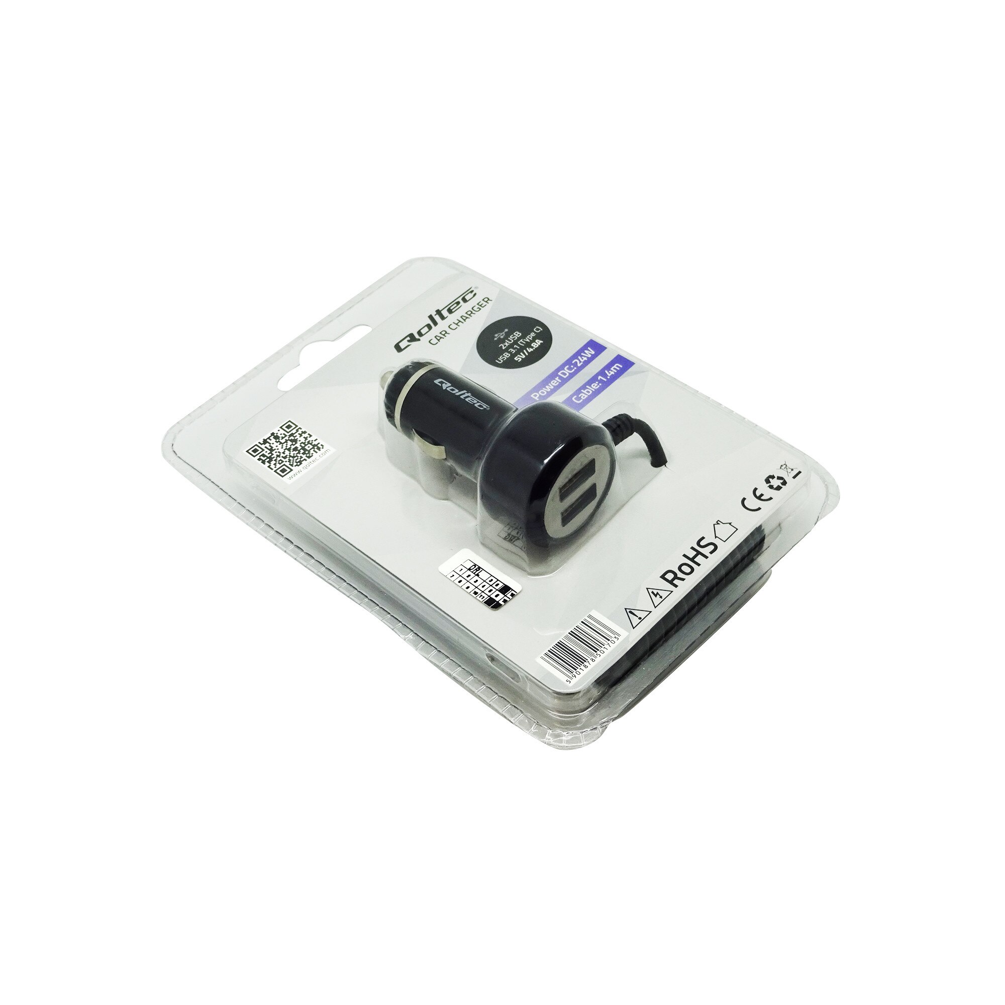 Incarcator auto Qoltec pentru tableta, smartphone, 5V, max. 4.8A, USB-C & 2 x USB 2.0