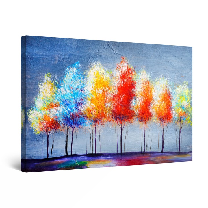 Tablou DualView Startonight Copaci Multicolori, luminos in intuneric, 90 cm x 60 cm