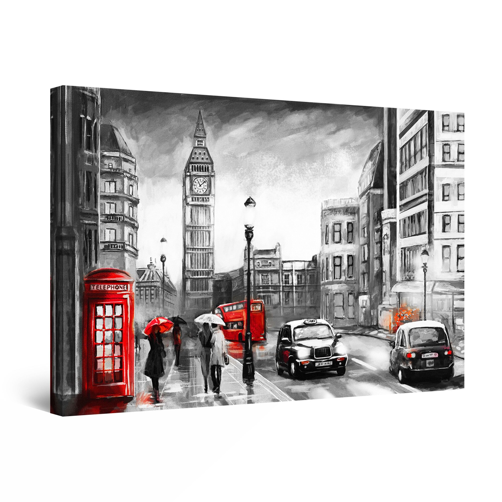 Tablou DualView Startonight Big Ben in Rosu si Negru, luminos in intuneric, 60 cm x 40 cm