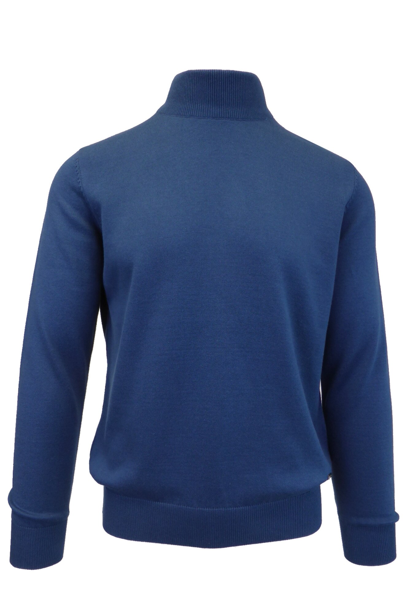 Pulover, Univers Fashion, tricotat fin cu terminatii striate, guler inalt, indigo