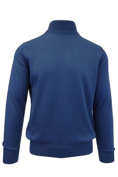 Pulover, Univers Fashion, tricotat fin cu terminatii striate, guler inalt, indigo Pulover, Univers Fashion, tricotat fin cu terminatii striate, guler inalt, indigo