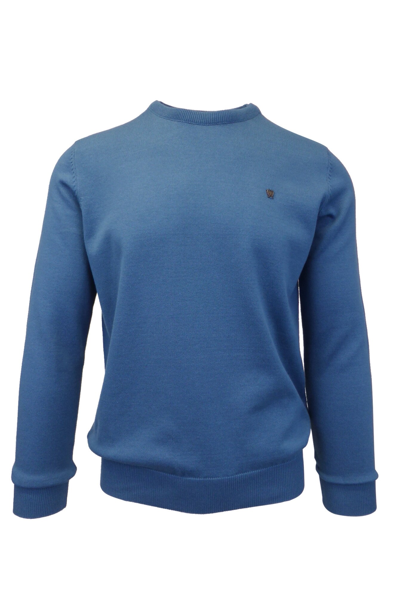 Pulover, Univers Fashion, tricotat fin cu terminatii striate, cu decolteu la baza gatului, albastru cobalt