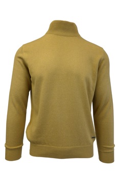 Pulover, Univers Fashion, tricotat fin cu terminatii striate, guler inalt, galben mustar Pulover, Univers Fashion, tricotat fin cu terminatii striate, guler inalt, galben mustar